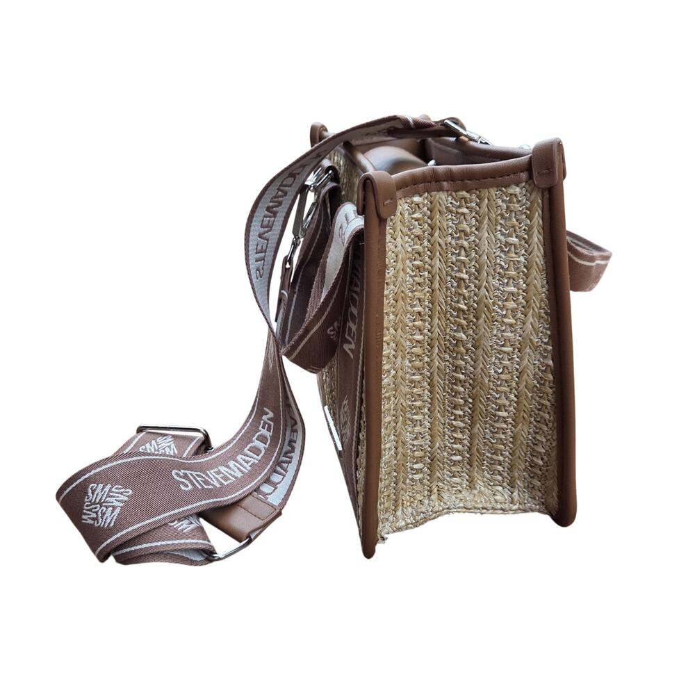 Steve Madden Straw Satchel Crossbody Neutral Woven Mini Bag Resort Chic - Picture 10 of 15